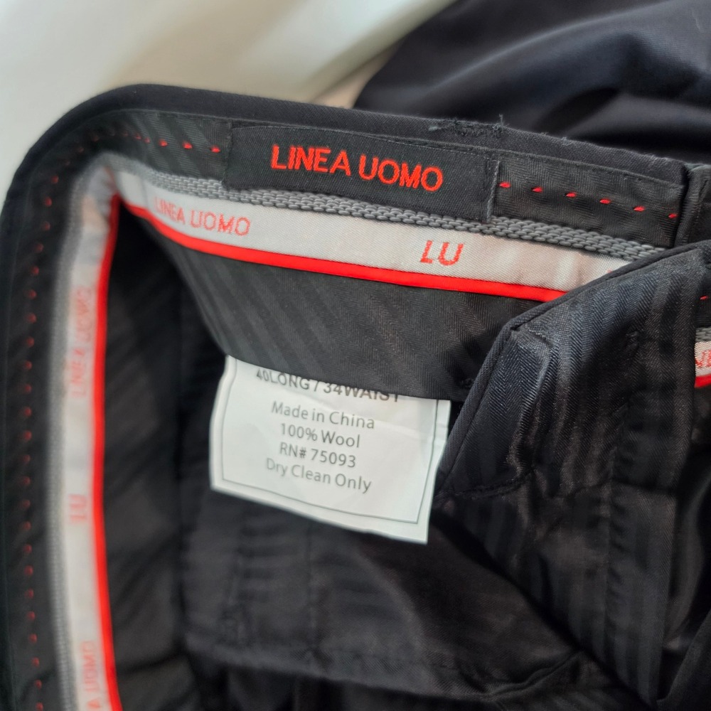 Linea Uomo Travel Lux Pants Mens 34W 40L Black 100% Wool NWT Dress Slacks 1S3 - Picture 4 of 6